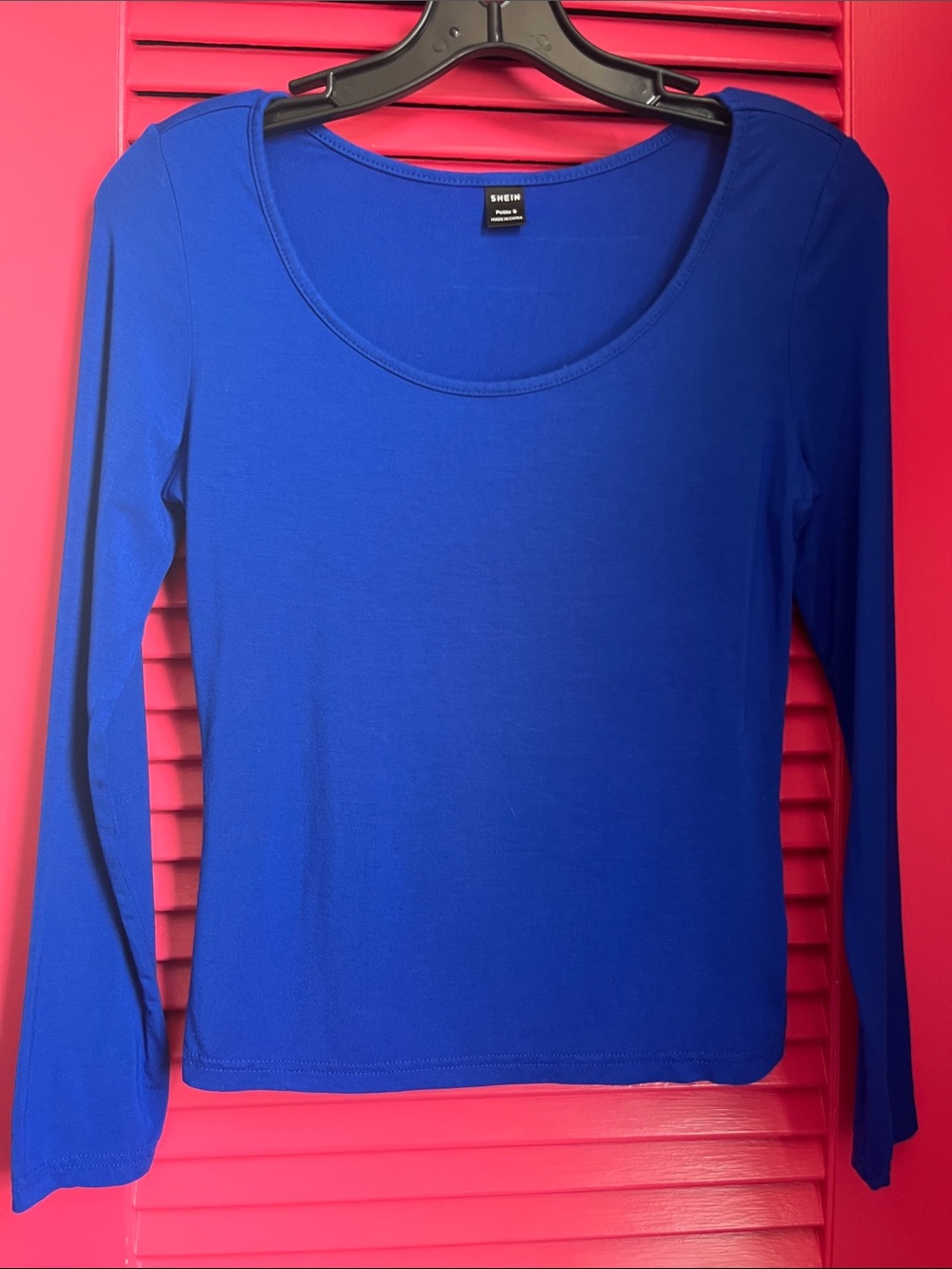 SHEIN Cobalt Blue Long Sleeve Scoop Neck Tee